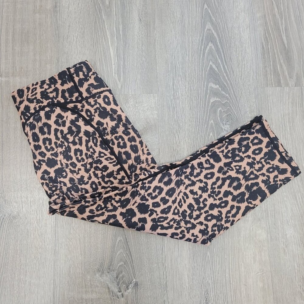 FITTIN Yoga Leggings Women Pocket Printed Leopard dark brown capri 1X